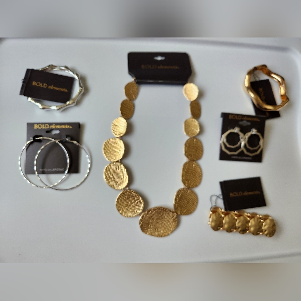 Bold Elements Jewelry Bundle Lot Earrings Necklace Bracelets Silver Gold NWT